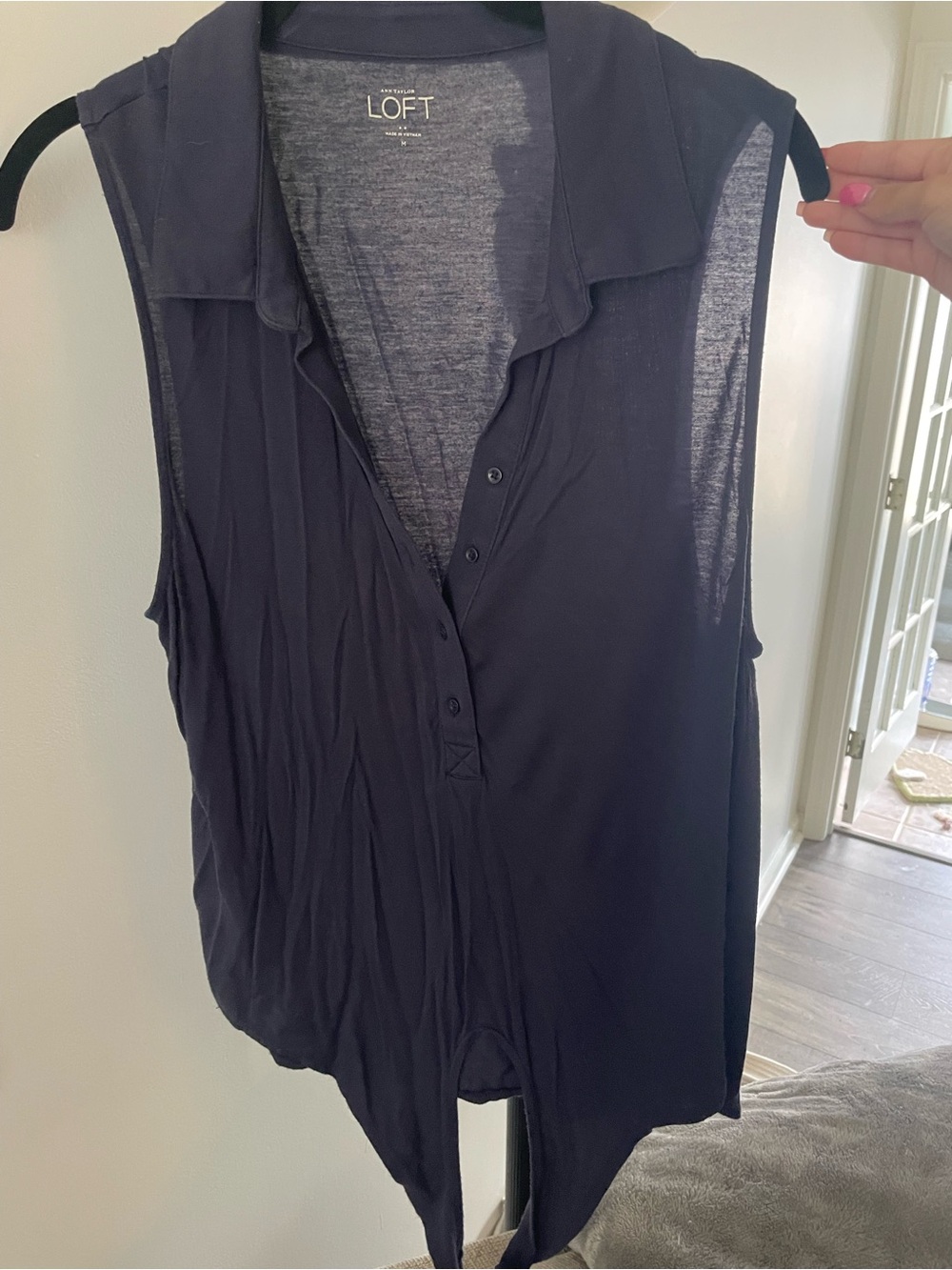 LOFT Navy Sleeveless Button-Front Camisole